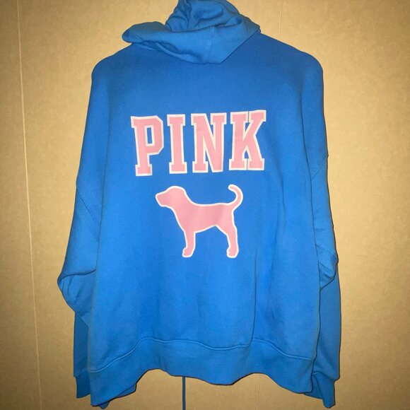 PINK Victoria's Secret Ivy Fleece Campus Full-Zip Hoodie Blue Charge big dog MIP - Picture 2 of 6